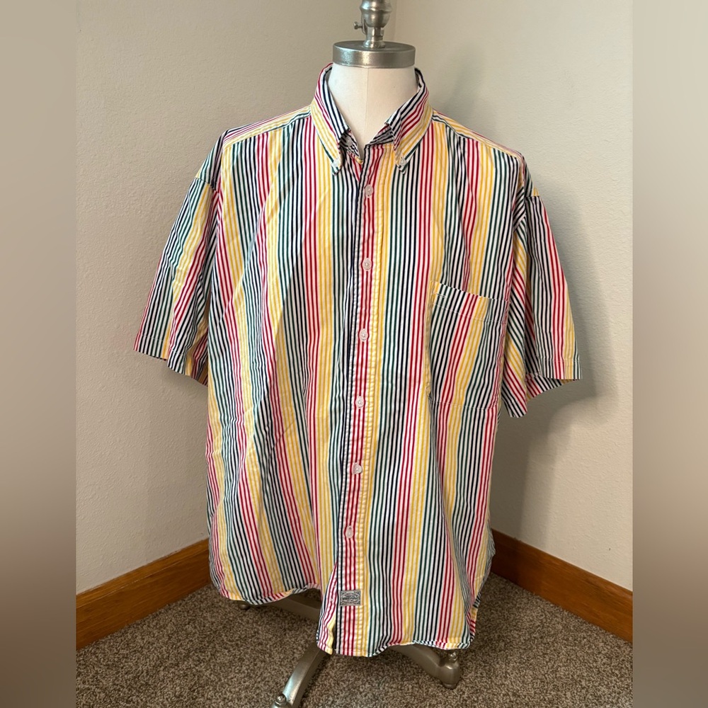 Woods & Gray Primary Color Stripe Short Sleeve‎ Button Front Shirt Men’s Size XL